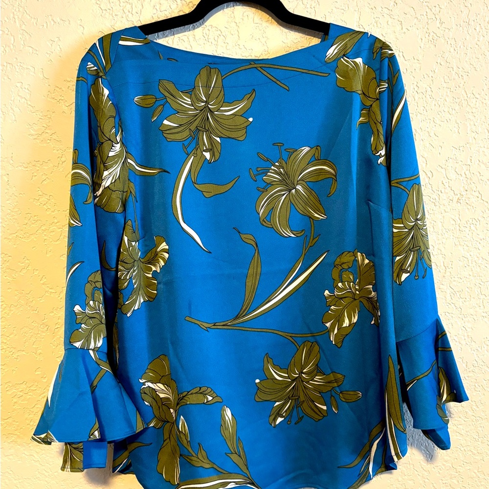 Ann Taylor Blue Floral Boatneck Blouse